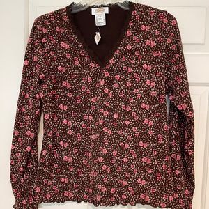 Talbots Brown Floral Top, New, Size M